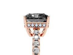 Fancy Black Radiant Cut Diamond Solitaire Engagement Ring Set in Rose gold with Pavé Band and Prong Setting