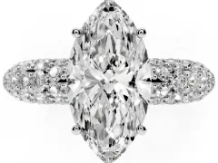 Marquise Cut Diamond Pavé Band Solitaire Ring Set in Silver with Close-Set Accent Stones and Prong Setting