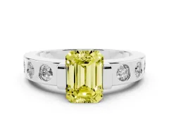 Fancy Yellow Emerald Cut Diamond Channel-Set Band Ring Set in Silver with Bezel Prong Setting