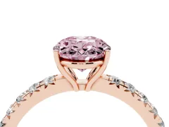 Fancy Pink Oval Cut Diamond Pavé Solitaire Engagement Ring Set in Rose gold with Prong Setting