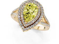 Fancy Yellow Pear Cut Diamond Double Halo Ring Set in Yellow gold with Pavé Band