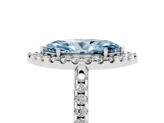 Fancy Blue Marquise Cut Diamond Pavé Halo Ring Set in White gold with Prong Setting