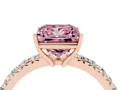 Fancy Pink Princess Cut Diamond Pavé Solitaire Engagement Ring Set in Rose gold with Prong Setting