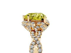 Fancy Yellow Heart Cut Diamond Halo Twist Band Solitaire Ring Set in Yellow gold with Prong-Set Center Stone