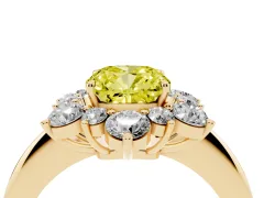 Fancy Yellow Cushion Cut Diamond Cluster Halo Ring Set in Yellow gold with Solitaire Band and Prong Setting