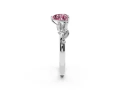 Fancy Pink Heart Cut Diamond Solitaire Ring Set in Silver with Leaf Motif Band