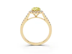 Fancy Yellow Pear Cut Diamond Halo Pavé Engagement Ring Set in Yellow gold with Prong Setting