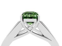 Fancy Green Emerald Cut Diamond Solitaire Ring Set in White gold with Channel-Set Accent Stones and Prong Setting