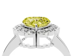 Fancy Yellow Heart Cut Diamond Halo Cluster Engagement Ring Set in Platinum with Solitaire Band and Prong Setting