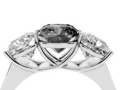 Fancy Black Cushion Cut Diamond Three-Stone Ring Set in Silver with Plain Polished Band