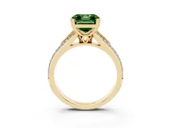 Fancy Green Asscher Cut Diamond Split Shank Pavé Engagement Ring Set in Yellow gold with Prong-Set Center Stone