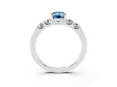 Fancy Blue Emerald Cut Diamond Five-Stone Prong Set Engagement Ring Set in Platinum with Channel Band