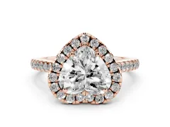 Heart Cut Diamond Pavé Halo Engagement Ring Set in Rose gold with Pavé Band and Prong Setting