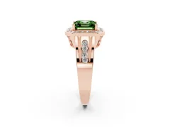 Fancy Green Asscher Cut Diamond Halo Ring Set in Rose gold with Pavé and Bezel Accent Split Shank