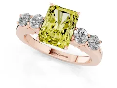 Fancy Yellow Radiant Cut Diamond Five-Stone Prong Set Band Ring Set in Rose gold with Polished Band