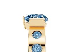 Fancy Blue Heart Cut Diamond Channel-Set Band Ring Set in Yellow gold with Bezel Prong Setting