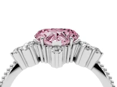 Fancy Pink Heart Cut Diamond Cluster Ring Set in Silver with Beaded Band