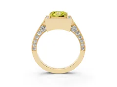 Fancy Yellow Princess Cut Diamond Halo Engagement Ring Set in Yellow gold with Accent Split Shank Band
