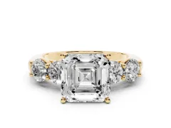 Asscher Cut Diamond Five-Stone Prong Set Ring Set in Yellow gold with Classic Band