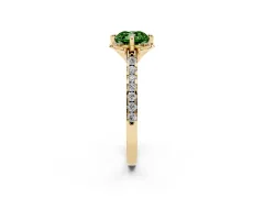 Fancy Green Cushion Cut Diamond Solitaire Ring Set in Yellow gold with Pavé Band and Floral Prong Setting