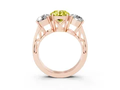 Fancy Yellow Round Cut Diamond Three-Stone Ring Set in Rose gold with Textured Band
