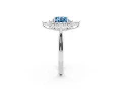 Fancy Blue Round Cut Diamond Cluster Halo Ring Set in Platinum with Marquise and Round Accents