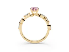 Fancy Pink Pear Cut Diamond Solitaire Ring Set in Yellow gold with Twisted Marquise Accent Band