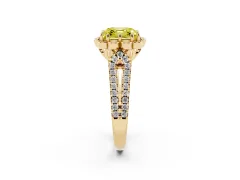 Fancy Yellow Asscher Cut Diamond Floral Halo Split Shank Engagement Ring Set in Yellow gold with Pavé Shank