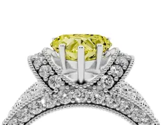 Fancy Yellow Heart Cut Diamond Milgrain Halo Pavé Engagement Ring Set in Platinum with Prong Setting