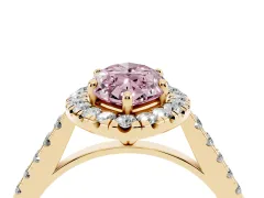 Fancy Pink Marquise Cut Diamond Halo Pavé Engagement Ring Set in Yellow gold with Prong Setting