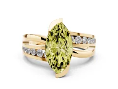 Fancy Yellow Marquise Cut Diamond Solitaire Ring Set in Yellow gold with Channel Set Split Shank and Tension Prongs