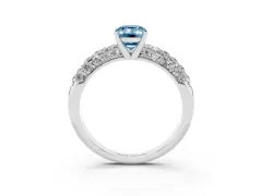 Fancy Blue Emerald Cut Diamond Pavé Band Solitaire Ring Set in Platinum with Close-Set Accent Stones and Prong Setting