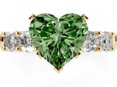 Fancy Green Heart Cut Diamond Five-Stone Prong Set Engagement Ring Set in Yellow gold with Channel Band