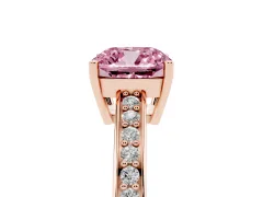 Fancy Pink Cushion Cut Diamond Pavé Band Prong Set Solitaire Ring Set in Rose gold