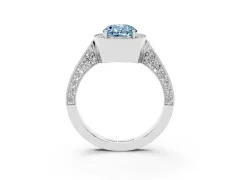 Fancy Blue Oval Cut Diamond Halo Engagement Ring Set in Platinum with Accent Split Shank Band