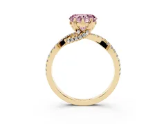 Fancy Pink Heart Cut Diamond Twist Pavé Solitaire Engagement Ring Set in Yellow gold with Prong Setting