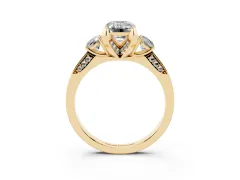 Fancy Black Emerald Cut Diamond Three-Stone Ring Set in Yellow gold with Pavé Band and Smaller Side Stones