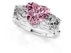 Fancy Pink Heart Cut Diamond Three-Stone Ring Set in White gold with Braided Band
