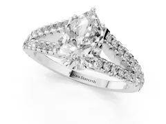 Pear Cut Diamond Split Shank Pavé Engagement Ring Set in Silver with Prong-Held Center Stone