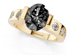 Fancy Black Oval Cut Diamond Channel-Set Band Ring Set in Yellow gold with Bezel Prong Setting