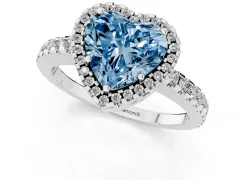 Fancy Blue Heart Cut Diamond Halo Ring Set in Platinum with Pavé Shoulders and Halo-Framed Center