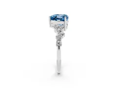 Fancy Blue Heart Cut Diamond Ring Set in Silver with Scattered Round Accents
