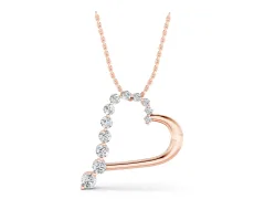 Round Diamond Heart Pendant Set in Rose gold with Delicate Prong-Set Outline
