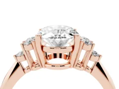 Oval Cut Diamond Cluster Ring Set in Rose gold with Plain Band and Prong Setting