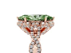 Fancy Green Marquise Cut Diamond Halo Twist Band Solitaire Ring Set in Rose gold with Prong-Set Center Stone