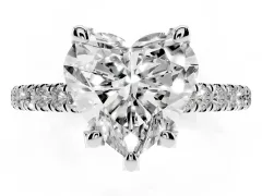 Heart Cut Diamond Solitaire Ring Set in Silver with Brilliant Pavé Band and Prong Setting