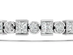 Round and Princess Cut Diamond Tennis Bracelet Set in Silver with Alternating Bezel and Prong Settings