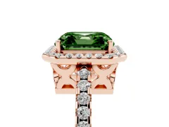 Fancy Green Asscher Cut Diamond Halo Ring Set in Rose gold with Pavé Shoulders and Halo-Framed Center