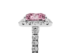 Fancy Pink Princess Cut Diamond Halo Pavé Engagement Ring Set in White gold with Prong Setting