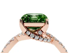 Fancy Green Asscher Cut Diamond Twist Pavé Solitaire Engagement Ring Set in Rose gold with Prong Setting